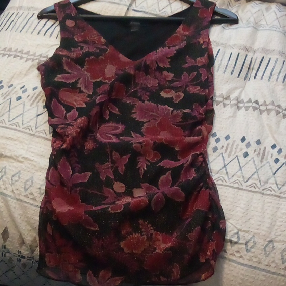 Floral Sleeveless Top - Black and Red